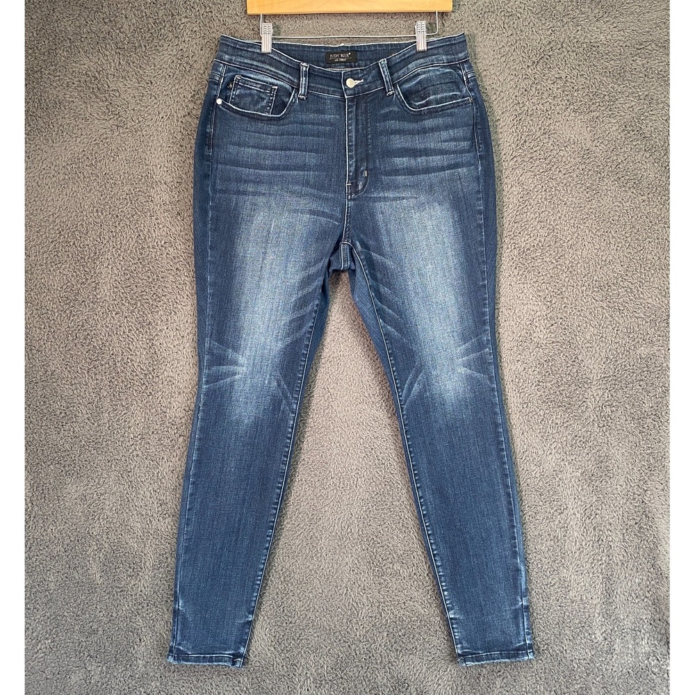 Judy Blue Jeans Womens 18W High Rise Skinny 34x32 Stretch Whiskered Blue